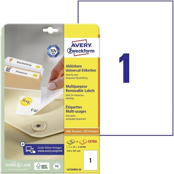 Avery Zweckform Universal-Etiketten 210 X 297 Mm Weiß 30 Etiketten-image