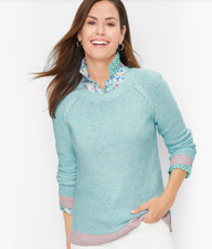 Talbots Marl Block Sweater Mint Pink Preppy Layering Spring Cozy Long Sleeve L