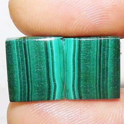25.70CT A++ Natural Green Malachite Pair Cushion Cabochon 12X14X4mm Loose stone