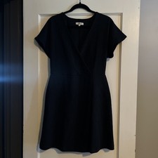 Madewell Black Cross Front Faux Wrap Short Flutter-Sleeve Textured Knit Dress M