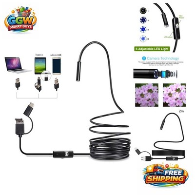 Smartphone-Compatible 3 in 1 Endoscope with 6 Adjustable LEDs for Clear Viewing