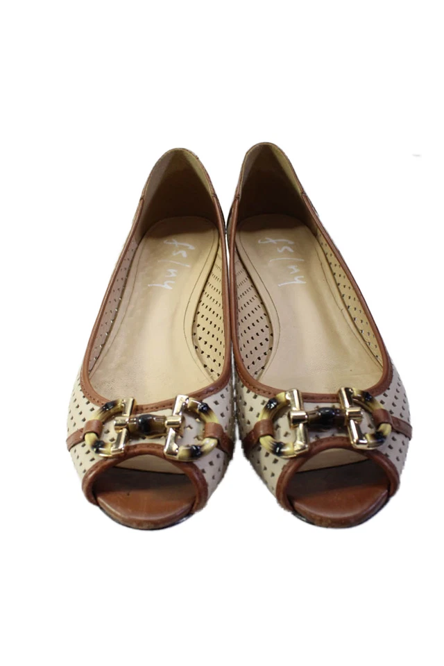 FS/NY Womens Slip On Laser Cut Bit Peep Toe Ballet Flats White Leather Size 6.5 - Image 2 of 4