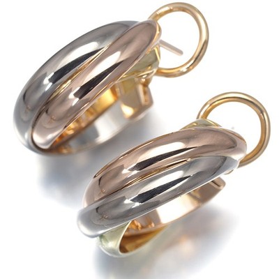 Auth Cartier Earrings Trinity 3color Hoop 18K 750 Yellow White Rose Gold