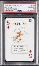 1996 POKEMON RED VERSION PLAYING CARDS 5 OF DIAMONDS #118 GOLDEEN PSA 10