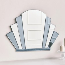 Grey Glass Art Deco Arch Fan Wall Mirror 80cm x 60cm smoked glass vintage decor