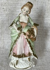Miniature Porcelain Victorian Woman Occupied Japan 5.25  Tall Hand Painted