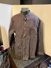EDDIE BAUER Men's LS Button Down Shirt Burgundy White Cotton XXL CLASSIC FIT