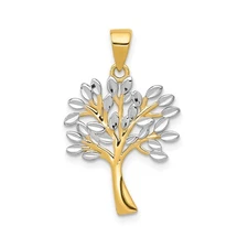 14k Yellow Gold Two-Tone Tree of Life Pendant for Women Spiritual Nature Symbol