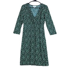 Ann Taylor Loft Womens Dress Green Black V Neck Long Sleeve Workwear 6