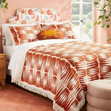 Opalhouse Jungalow FULL/ QUEEN Fringe Groove Print Quilt Earthy Boho Chic NEW