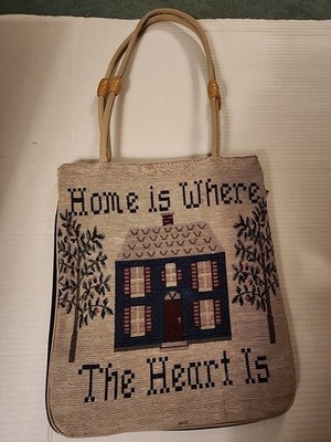 Canvas Tapestry Book Bag/carry all 12x13 Home Is Where The Heart Is  Zipper Top