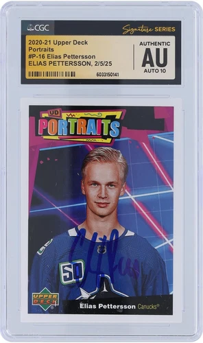 Elias Pettersson Canucks Signed 2020-21 Upper Deck Series 1 #P-16 CGC 10 Card