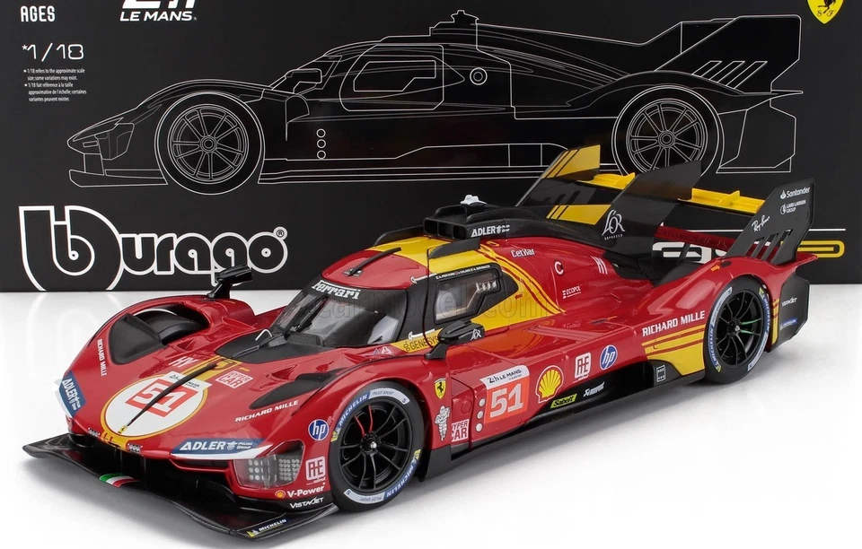 Ferrari 499P #51 Winner 24H Le Mans 2024  BBurago  1/18 + vet 18-16314-51-Vet - Immagine 2 di 4