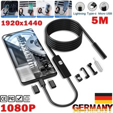 5M Endoskop Kamera Inspektion 1080P Wasserdicht für Android iPhone 3-in-1 LED
