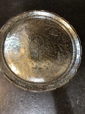 1950 Jeannette Glass 13.5" Iridescent Louisa Floragold Lrg Round Hostess Platter