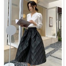 Japanese women retro simple puffy skirt black long skirt Elegant dress