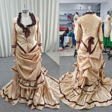 Real Picture Mid Century Victoria Wedding Dresses Long Sleeves Ruffles Satin