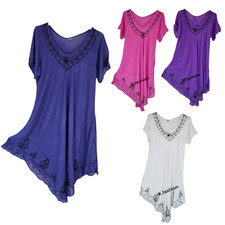 Ladies Tie Dye Paisley A Line Umbrella Tunic Dress Sundress Summer Beach Kaftan