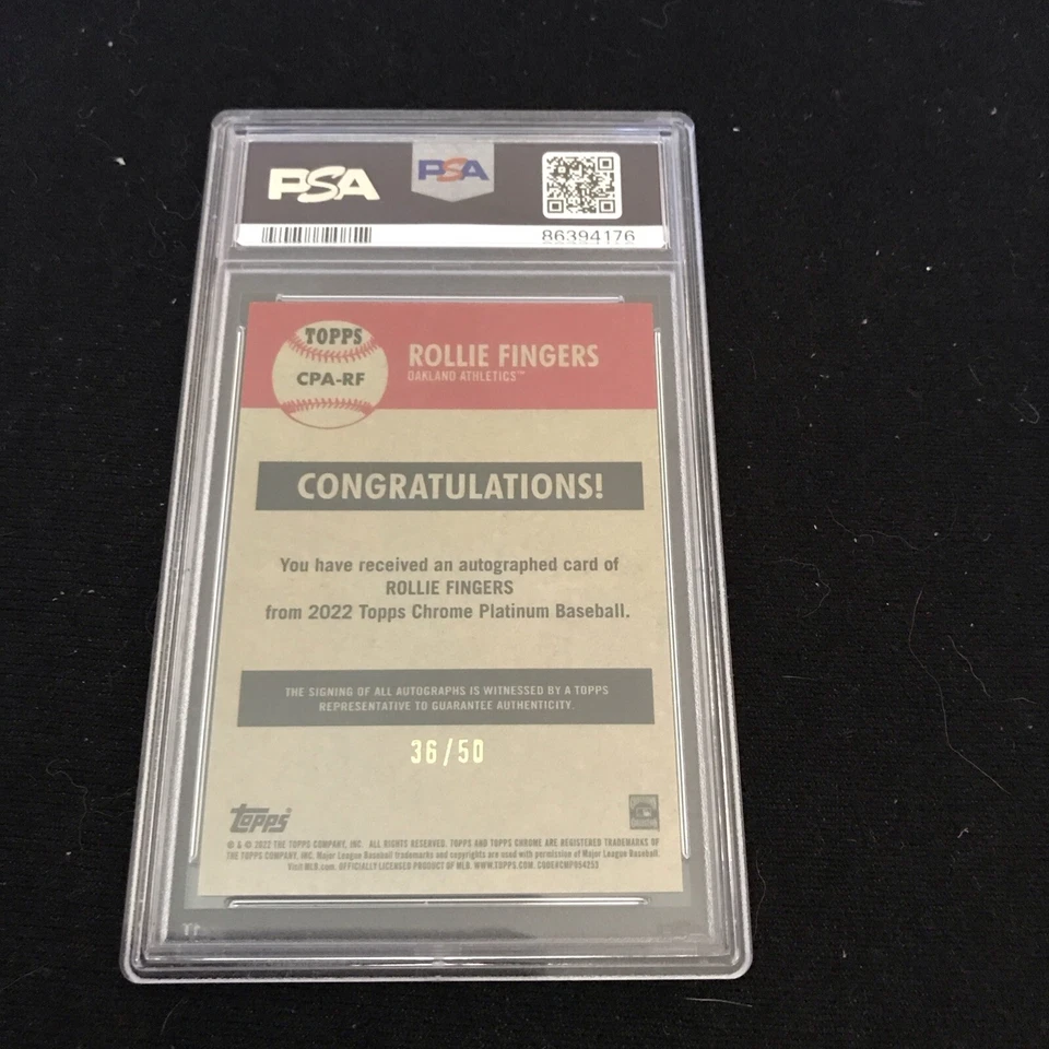 Rollie Fingers 2022 Topps Chrome Platinum Gold Refractor Auto 36/50 PSA 10 - Image 2 of 2