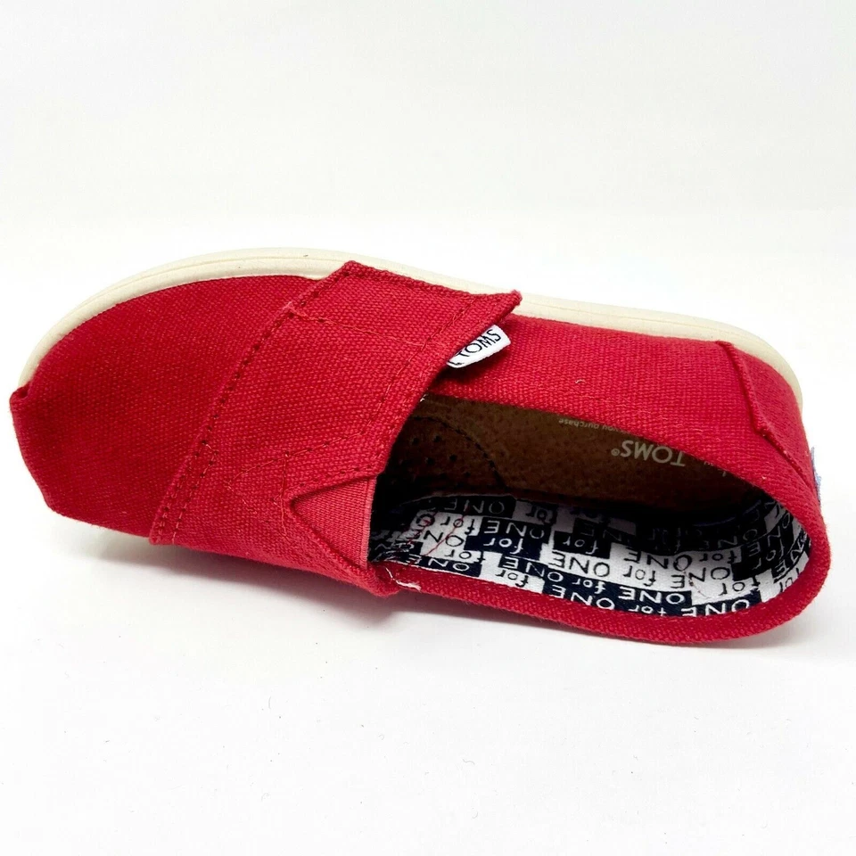 Toms Classics Red Tiny Toddler Slip On Casual Canvas Flat Shoes - Image 4 of 4