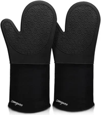Extra Long Silicone Oven Mitts,Heat Resistant Gloves with Quilted Liner Non-Slip