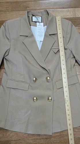 Womens Beige 2 piece Double-Breasted Pant Suit by Cherry Medium Business Office - Picture 17 of 18