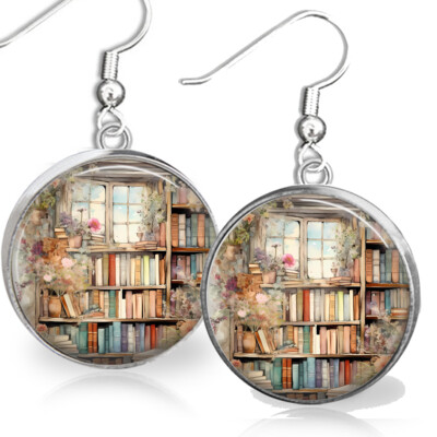 Retro Book Shelves .925 Dangle Earrings Reading Teacher Book Lovers Gift