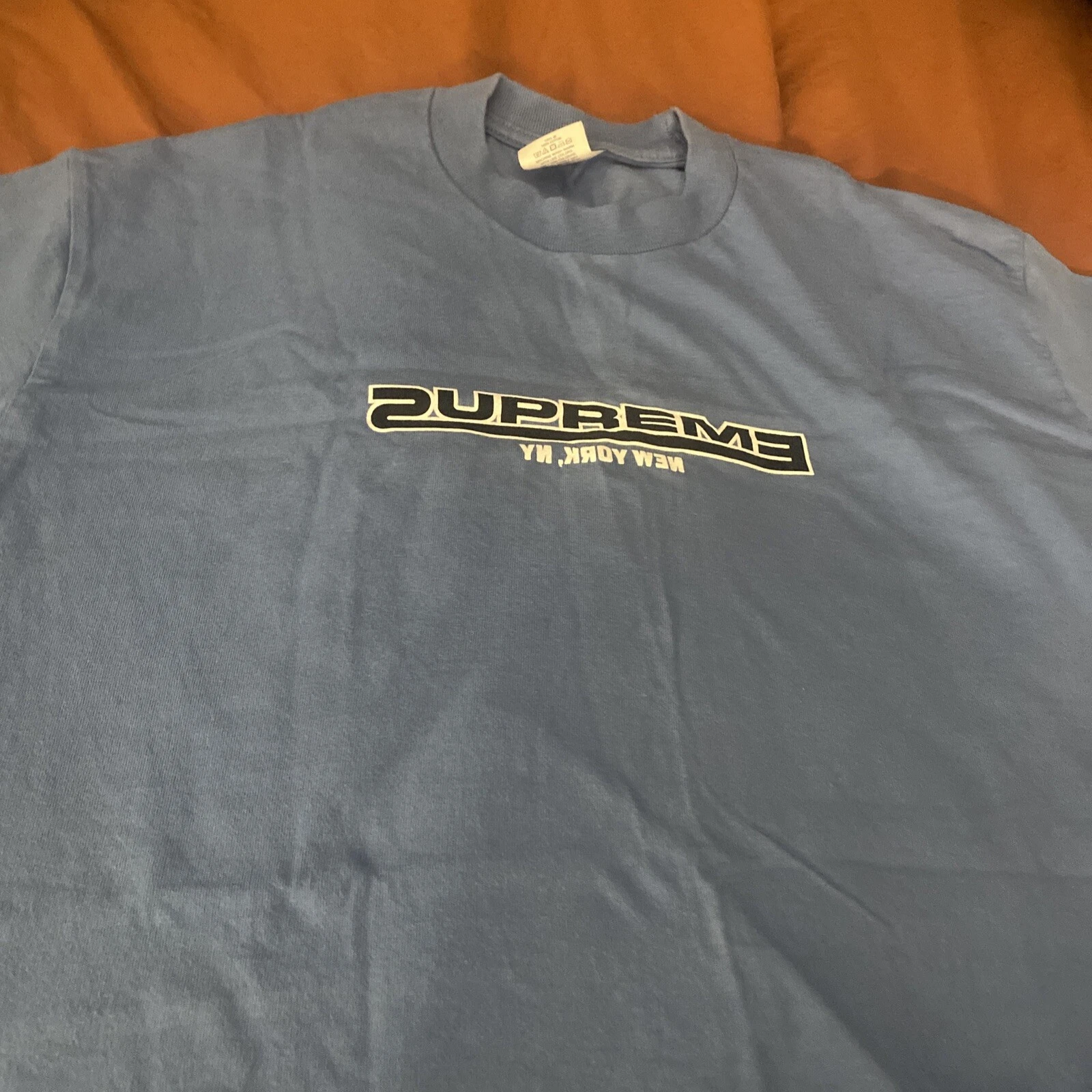 Supreme New York, NY Reflection Backwards T Shirt L Large Bleu