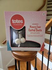 Totes Toasties Womens Gray Memory Foam Knit Bootie Slippers Size Large 8-9