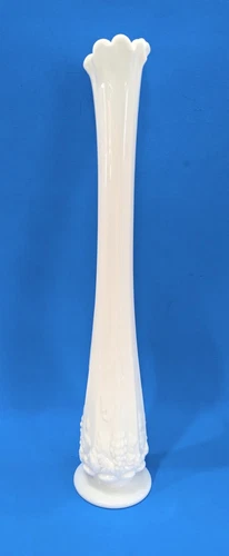 Vintage 17.5" Westmoreland Paneled Grape Milk Glass Swung Vase