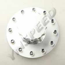 US Billet Aluminum Fuel Cell Fast Fill Filler Neck 12 Bolt Flange + Cap Silver
