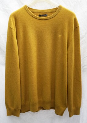 Cashmere Jumper 3XL Yellow PINX Merino Crew Neck Mens Mustard Warm Soft XXXL