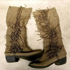 Not Rated Womens Tiberius 06RX15 Size 6 Taupe  Fabric Fringe Knee High Fashion B