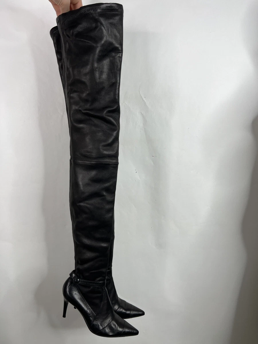 VTG CHANEL 2005 ‘DEVIL WEARS PRADA’ THIGH HIGH BLACK LEATHER BOOTS 35