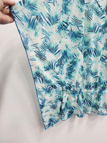 Lane Bryant Womens Swimsuit Cover Up Caftan Top 14/16 Blue Palm Print Sheer NEW - Picture 3 of 11