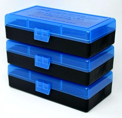 BERRY'S PLASTIC AMMO BOXES (3) BLUE/BLACK 50 Round 40 S&W / 45 ACP 
