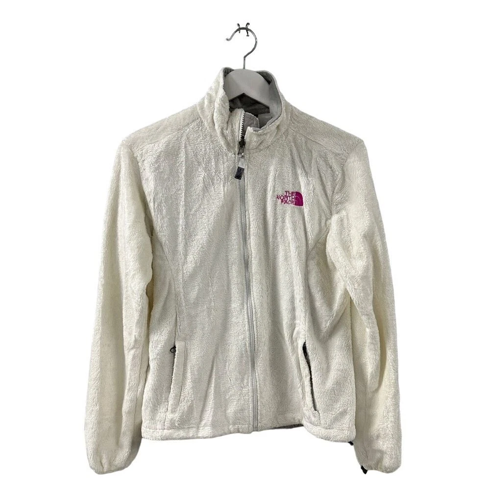 OFF WHITE Giacca The North Face Osito pile full zip bianco sporco rosa caldo logo L Petite