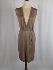 Kay Windsor Knit Dress Vintage MCM 60s Mod Sleeveless Tan Cream Belted Secretary