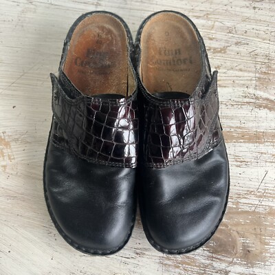 Finn Comfort Aussee Leather Black Slip On Mules Shoes Size Womens 40 EU 9