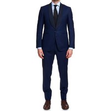 CANALI 1934 Navy Blue Flannel Wool 1 Button Shawl Collar Formal Suit EU 50 US 40