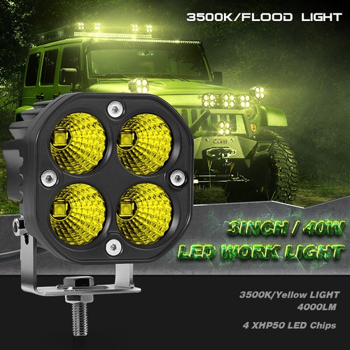 2X 3" LED Luz de trabajo Inundación/Punto Cubo Vainas Barra Conducción Lámpara antiniebla ámbar Todoterreno SUV - Imagen 5 de 17