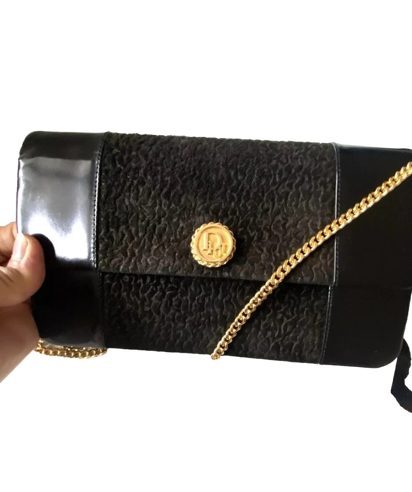 Christian Dior Sac Pochette Cuir Velours vintage 70/80 bag ancien Borsa Couture