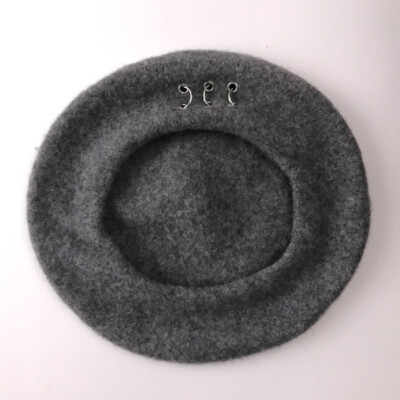 Gray Wool Blend Beret with three metal rings