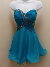 Baby doll short prom dress size 10 turquoise ciffon beaded roughed bodice women