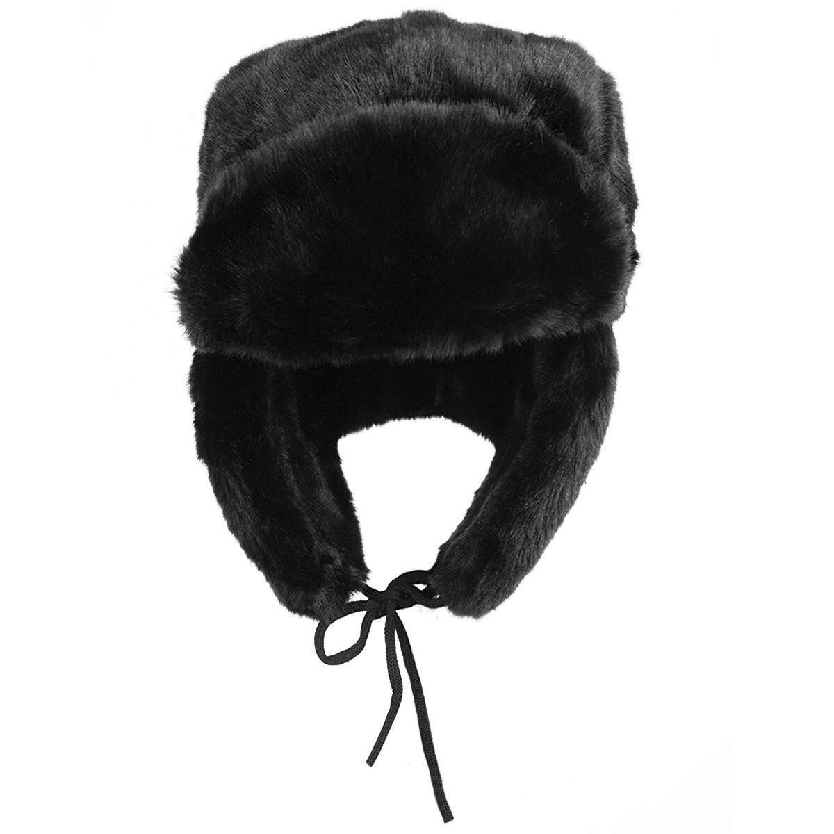 Black Faux Fur Ushanka Winter Warm Russian Style Trapper Hat 
