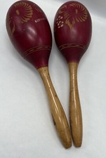 Vintage Pair of 2 Wooden Maracas Instrument Hand Carved Bermuda Souvenir