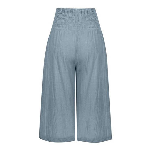 Pants Bottom Shorts Linen Pants Wide Leg Solid 3/4 Length Capri Trousers Women - Picture 10 of 20
