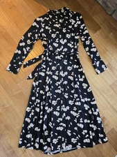 Marks & Spencer Black Floral Midk Shirtdress Size UK 6 US 2