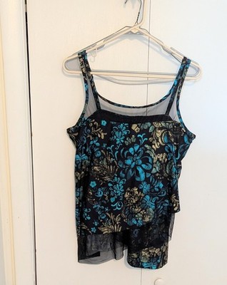 Miraclesuit Flor De Mare Mirage Tankini Top Size 16 Brand New Black Blue Floral