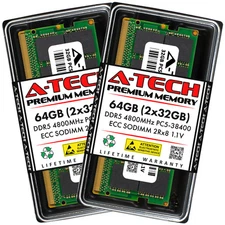 A-Tech 64GB 2x 32GB 2Rx8 PC5-38400 DDR5 4800 MHz ECC SODIMM NAS Memory RAM Kit